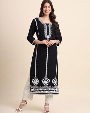 women embroidered a-line kurta & palazzos set