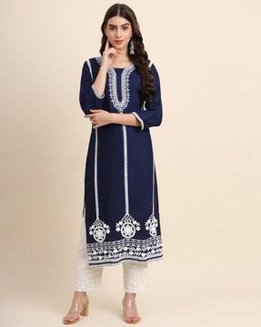 women embroidered a-line kurta & palazzos set