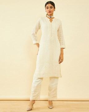 women embroidered a-line kurta & pants set