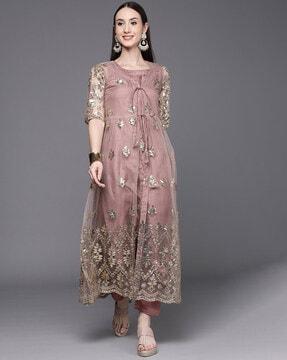 women embroidered a-line kurta & pants set