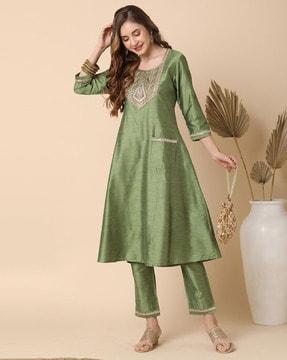 women embroidered a-line kurta & pants set