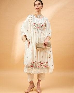 women embroidered a-line kurta & pants with dupatta