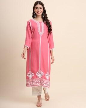 women embroidered a-line kurta palazzo set