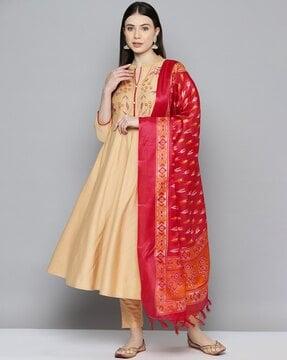 women embroidered a-line kurta set with dupatta