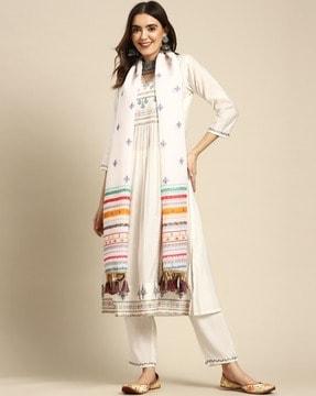 women embroidered a-line kurta set with dupatta