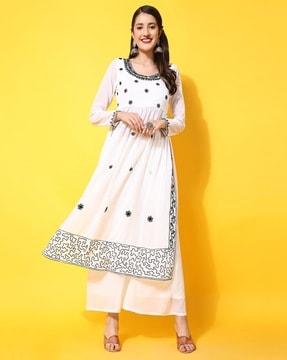 women embroidered a-line kurta set