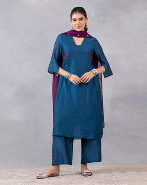 women embroidered a-line kurta set