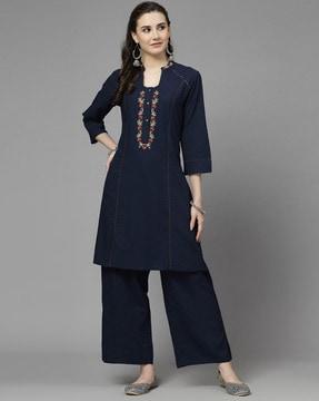 women embroidered a-line kurta set