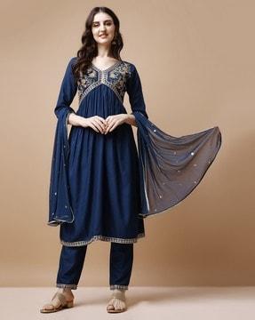 women embroidered a-line kurta set