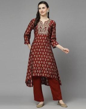 women embroidered a-line kurta set