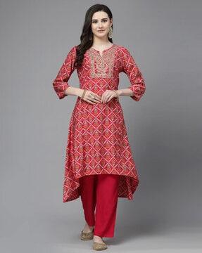 women embroidered a-line kurta set