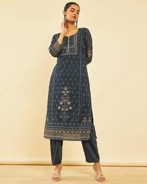 women embroidered a-line kurta set