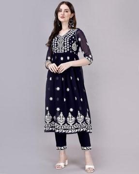 women embroidered a-line kurta set