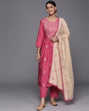 women embroidered a-line kurta set