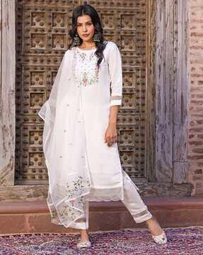 women embroidered a-line kurta set