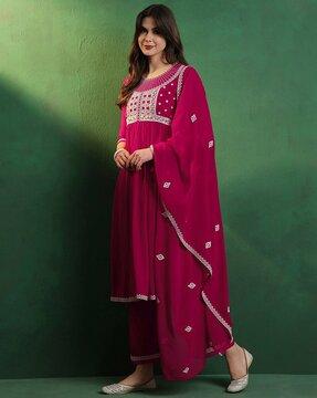 women embroidered a-line kurta set