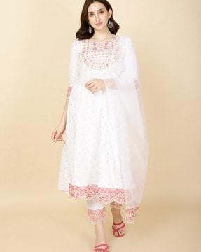 women embroidered a-line kurta set