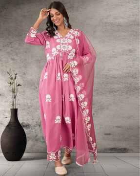 women embroidered a-line kurta set