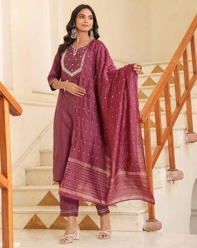 women embroidered a-line kurta set