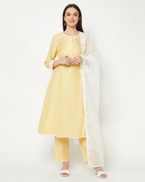 women embroidered a-line kurta suit set