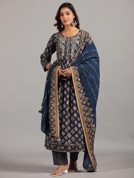 women embroidered a-line kurta suit set