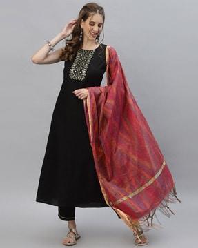 women embroidered a-line kurta suit set