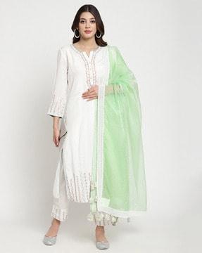 women embroidered a-line kurta suit set