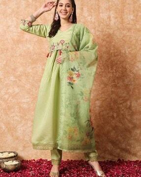 women embroidered a-line kurta suit set