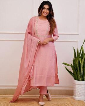 women embroidered a-line kurta suit set