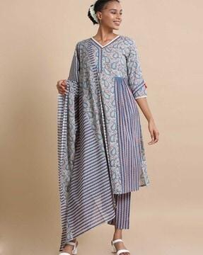 women embroidered a-line kurta suit set