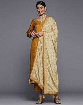 women embroidered a-line kurta suit set