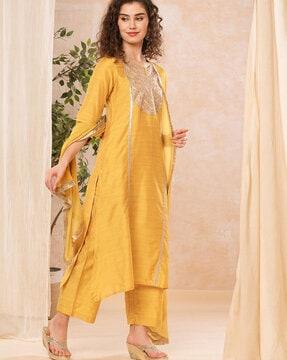 women embroidered a-line kurta suit set