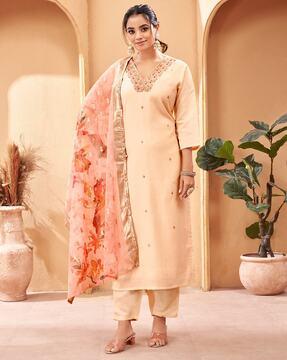 women embroidered a-line kurta suit set