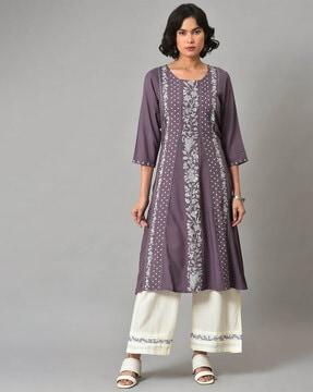 women embroidered a-line kurta suit set