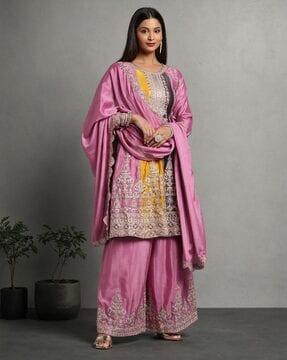 women embroidered a-line kurta suit set