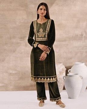 women embroidered a-line kurta with palazzos