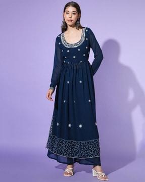 women embroidered a-line kurta with palazzos