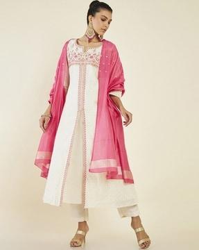 women embroidered a-line kurta with pants & dupatta