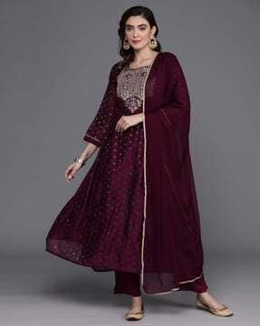 women embroidered a-line kurta with pants & dupatta