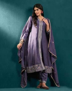 women embroidered a-line kurta with pants & dupatta