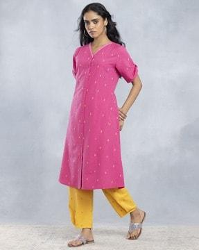 women embroidered a-line kurta with pants