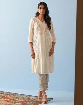 women embroidered a-line kurta