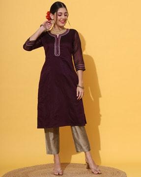 women embroidered a-line kurta