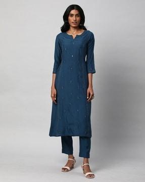 women embroidered a-line kurta