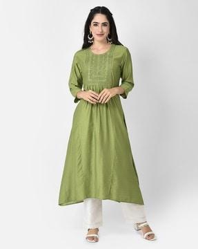 women embroidered a-line kurta