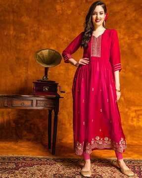 women embroidered a-line kurta