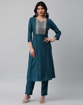 women embroidered a-line kurta