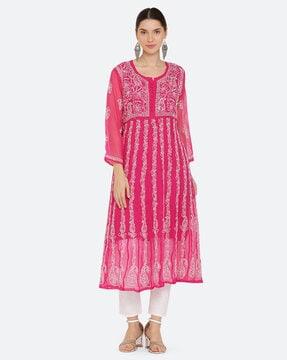 women embroidered a-line kurta