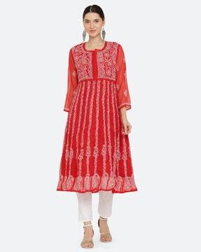 women embroidered a-line kurta