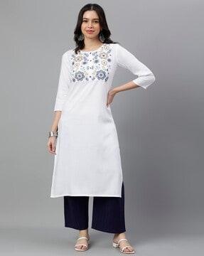 women embroidered a-line kurta